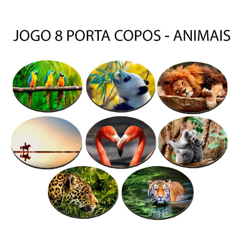 Kit 8 Bolacha De Copos Apaixonados Por Animais Redondo - DELUZZ