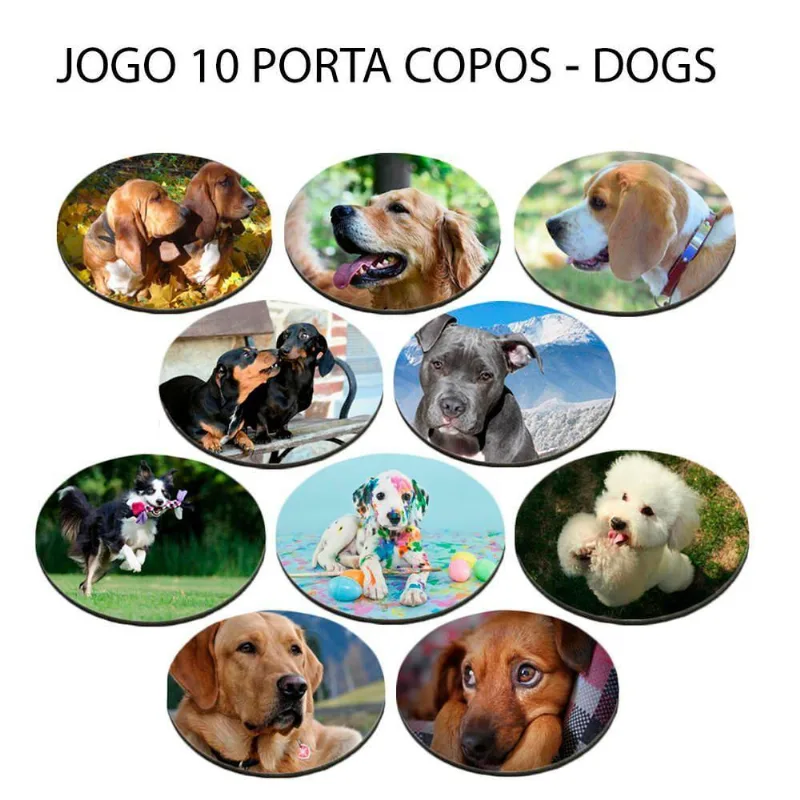 Kit 10 Apoio Para Copos Com O Cãozinho Presente Redondo