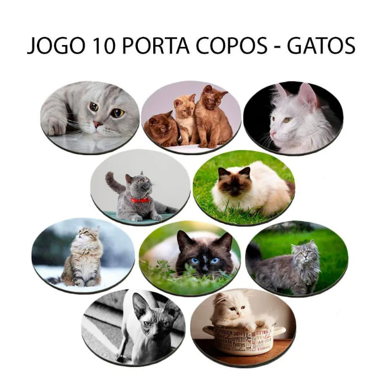 Kit 10 Bolacha Chopp Coleção Linda Com Gatos E Gatas Redondo