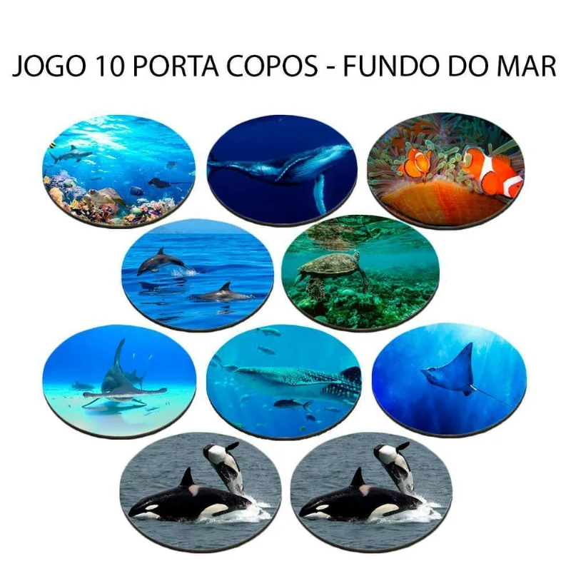 Kit 10 Apoio De Copos Coleção Projeto Oceanos Redondo
