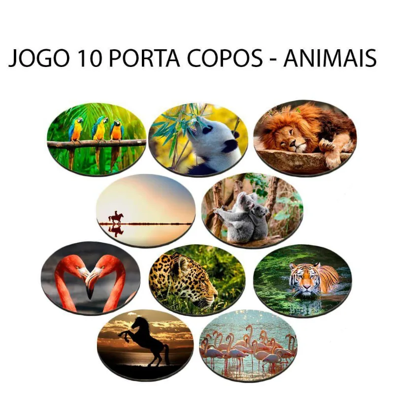 Jogo 10 Porta Copos Animais Floresta Natureza Neoprene - DELUZZ