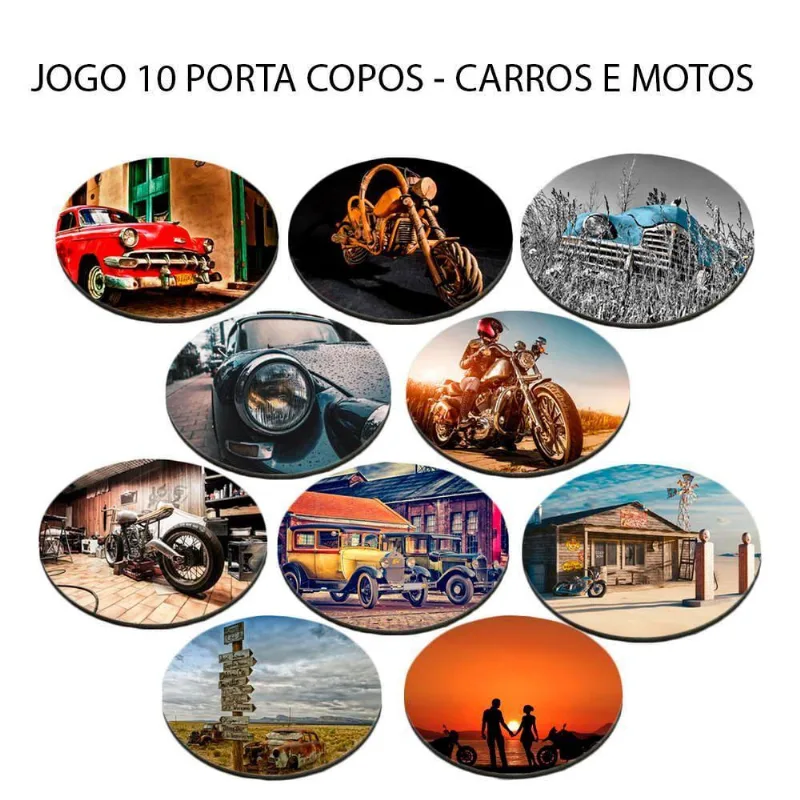 Jogo 10 Bolacha De Chopp Carro Moto Antiga - DELUZZ