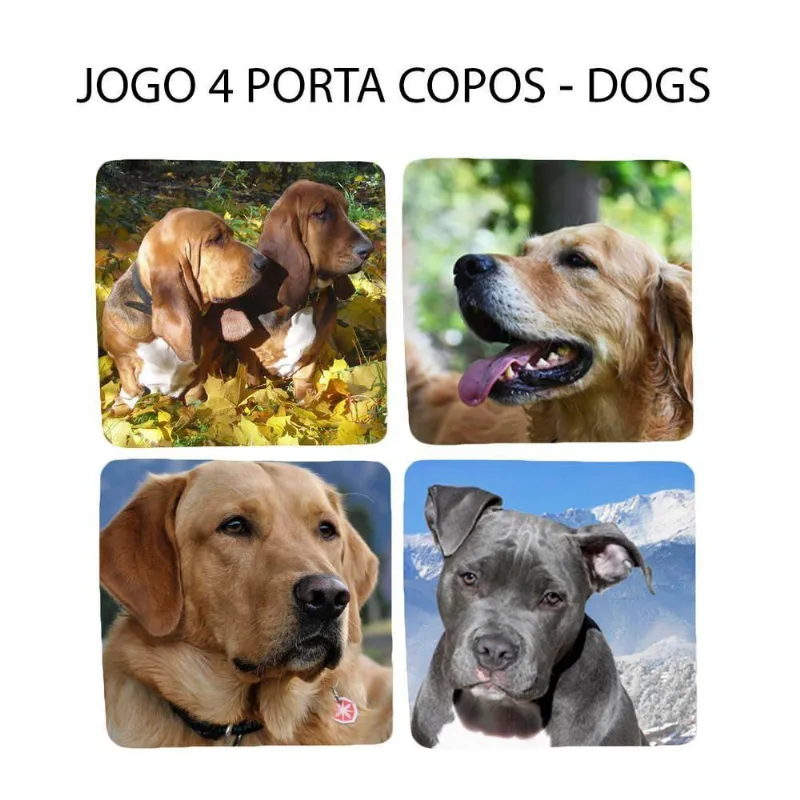 Kit 4 Apoio Para Copos Com O Cãozinho Presente Quadrado - DELUZZ