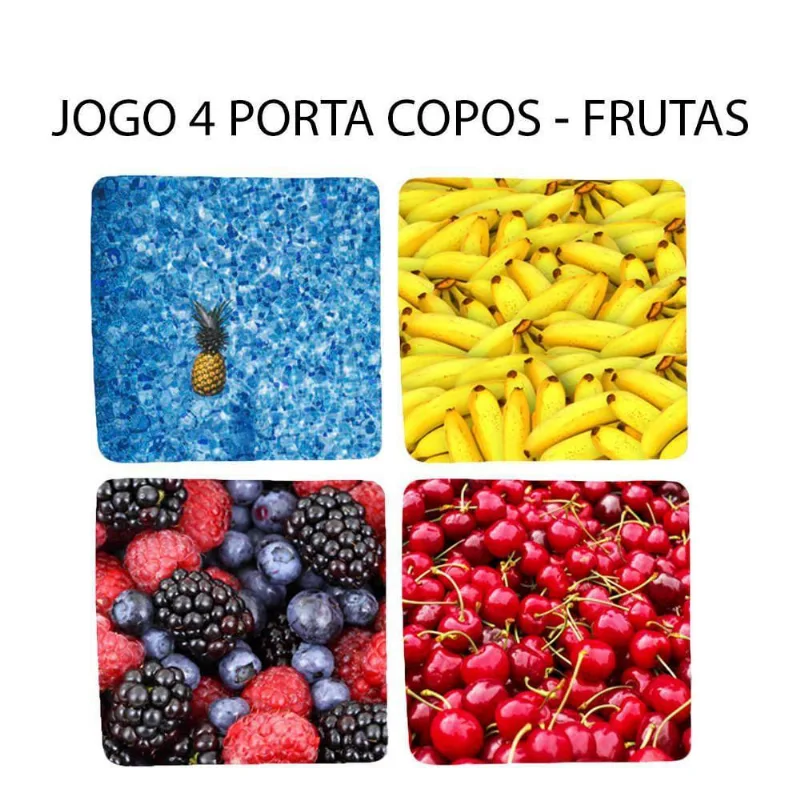 Jogo 4 Porta Copos Coleção Frutas E Flores Quadrado - DELUZZ