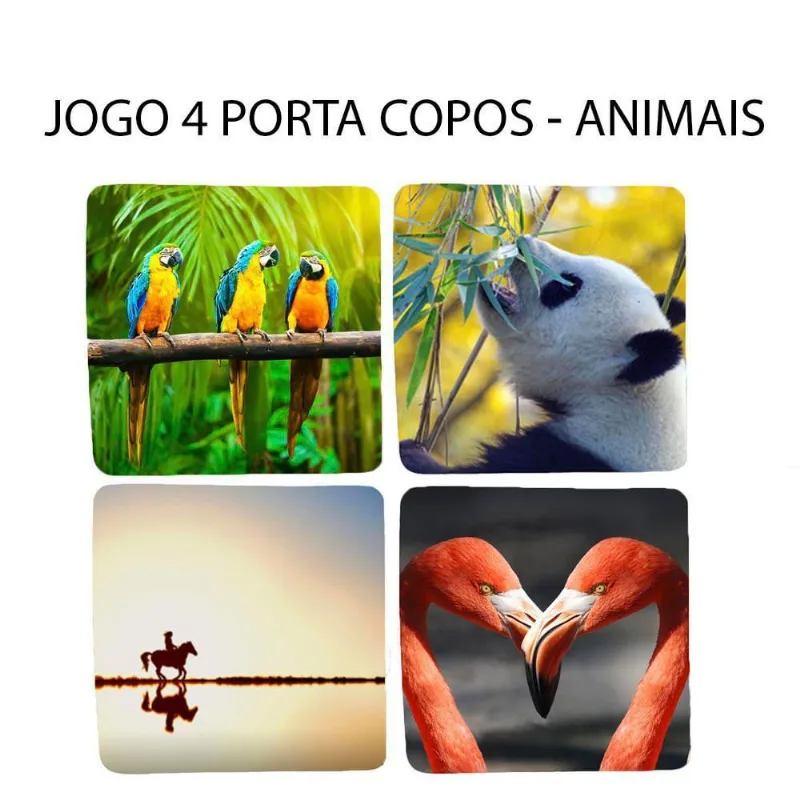 Jogo 4 Porta Copos Animais Floresta Natureza Neoprene - DELUZZ
