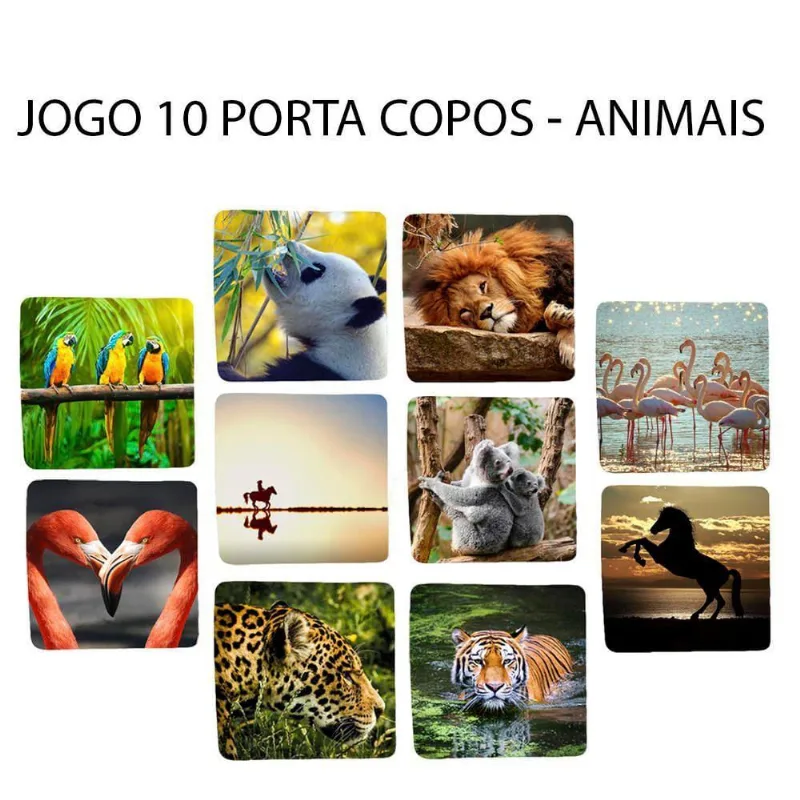 Jogo 10 Apoio De Copos Neoprene Animais Mais Lindos Quadrado - DELUZZ
