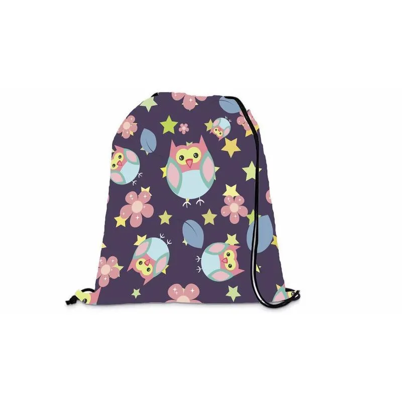 Mochila Saco Roxa Infantil Corujas 41x30cm
