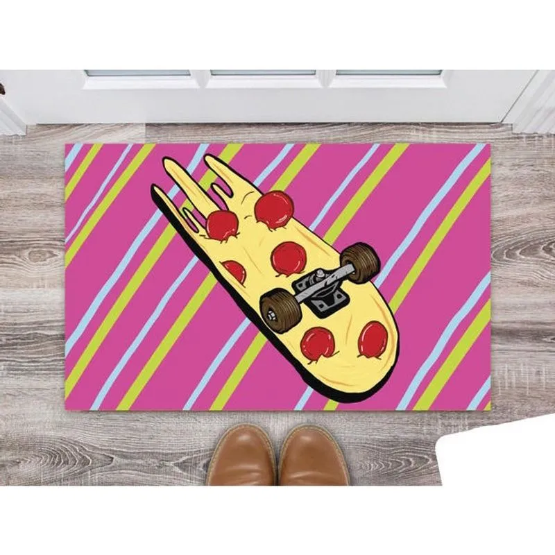 Tapete Capacho Personalizado Divertido Skate Pizza