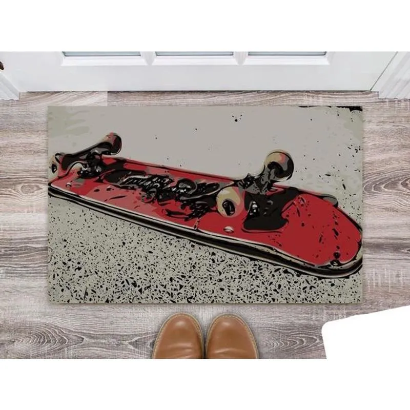 Tapete Capacho Personalizado Divertido Skate Vermelho