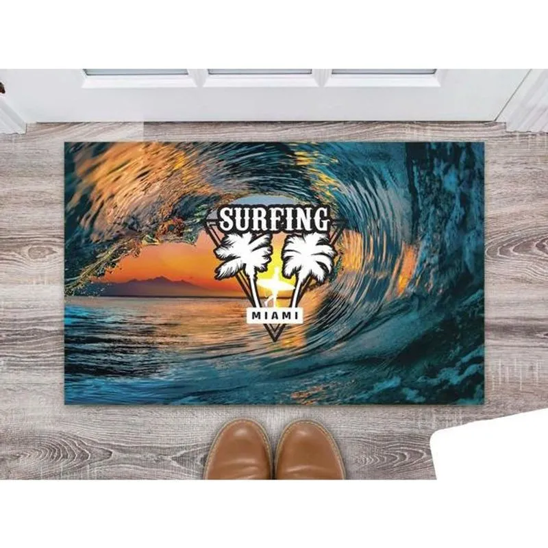 Tapete Capacho Personalizado Divertido Surf Onda Miami