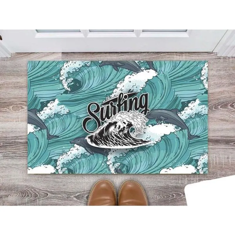 Tapete Capacho Personalizado Divertido Surf Surfing Golfinhos