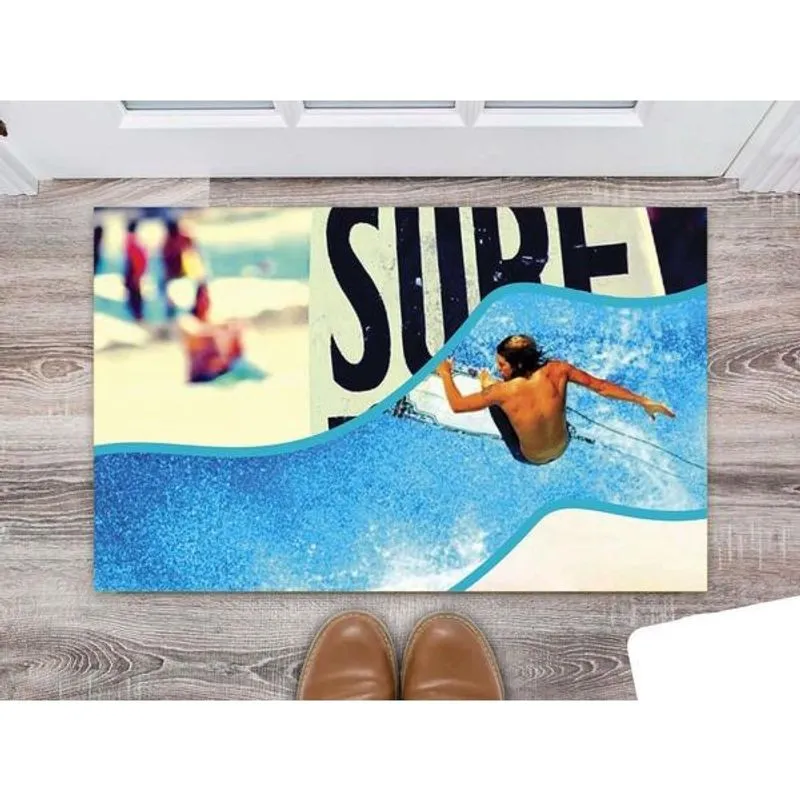 Tapete Capacho Personalizado Divertido Surf Surfista Montagem