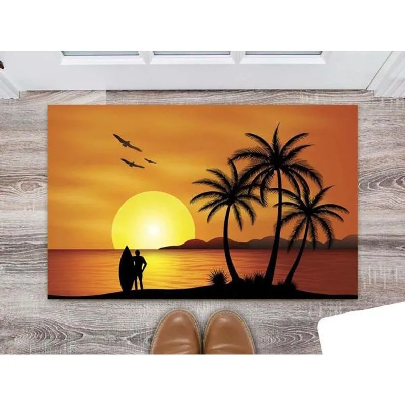 Tapete Capacho Personalizado Divertido Surf Pôr do Sol
