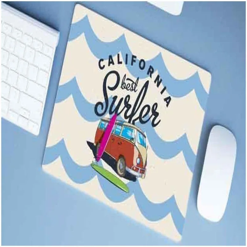 Mouse Pad Emborrachado Personalizado Grande Surf Califórnia Kombi - DELUZZ