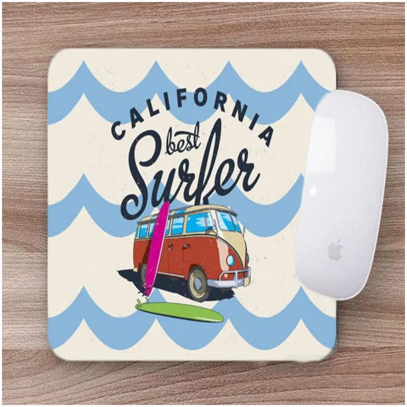 Mouse Pad Emborrachado Personalizado Surf Califórnia Kombi - DELUZZ