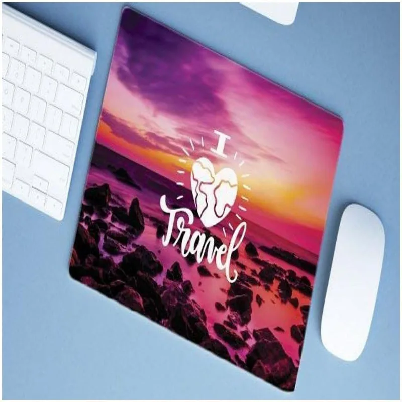 Mouse Pad Emborrachado Personalizado Grande I Love Travel - DELUZZ