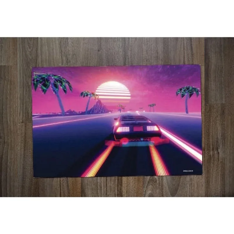 Jogo Americano Retangular Neoprene Personalizado Carro Tunado Tunnig Na Praia Pôr de Sol