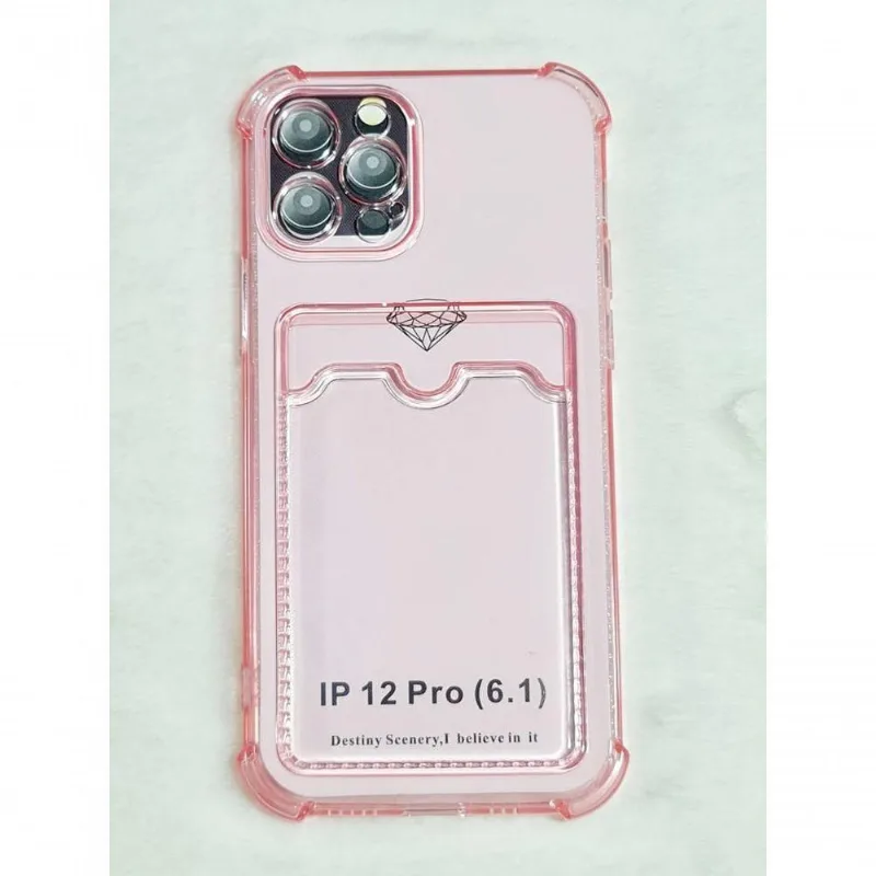 Capinha Proteção De Camera E Porta Cartão Compativel Iphone 12 Pro 6.1 Translucida Cores Rosa - DELUZZ