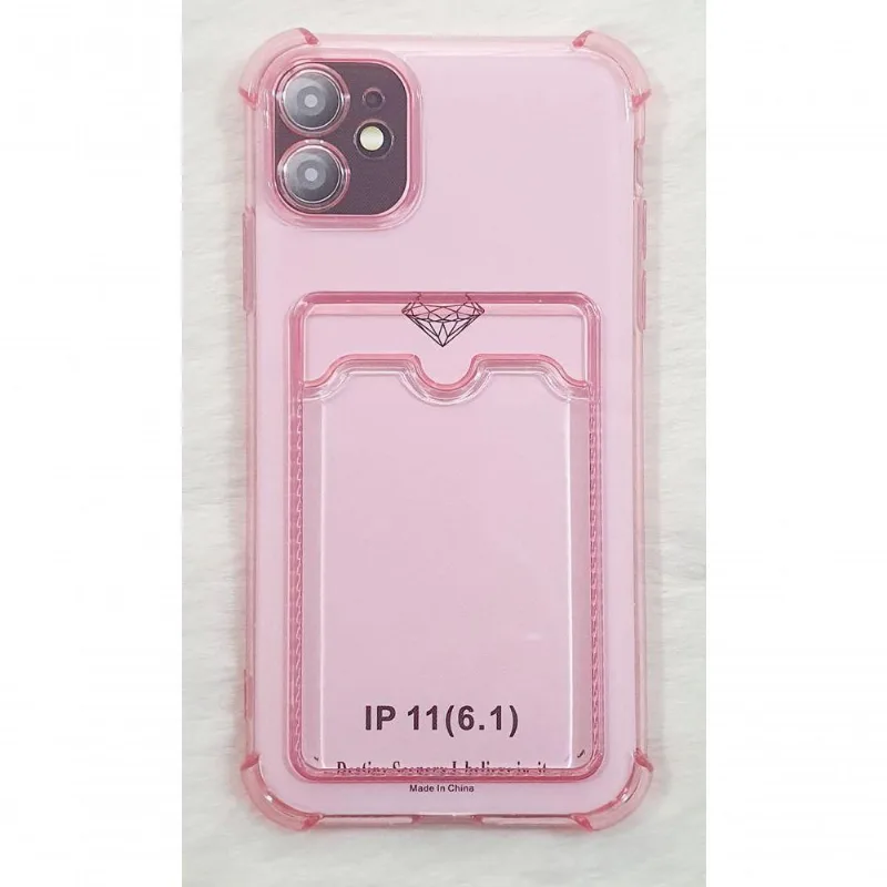 Capinha E Porta Cartão Iphone 11 6.1 Translucida Rosa,
