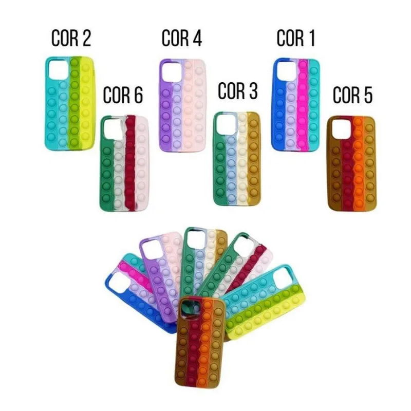 Capa Case Capinha Silicone Bolha Iphone 12 6.1 Anti Stress Pop It Cor Cor 2