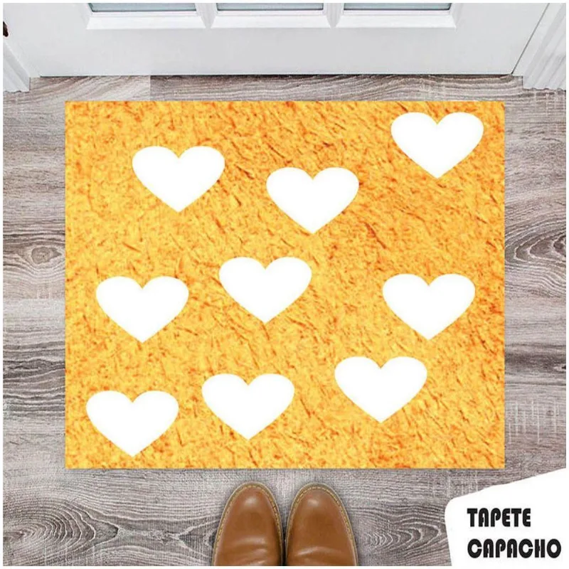 Tapete Capacho Personalizado Corações Com Fundo Dourado - DELUZZ
