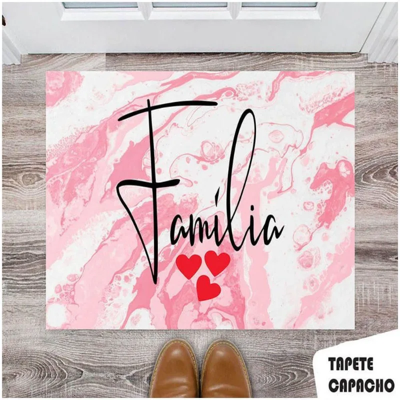 Tapete Capacho Personalizado Familia Fundo Rosa - DELUZZ