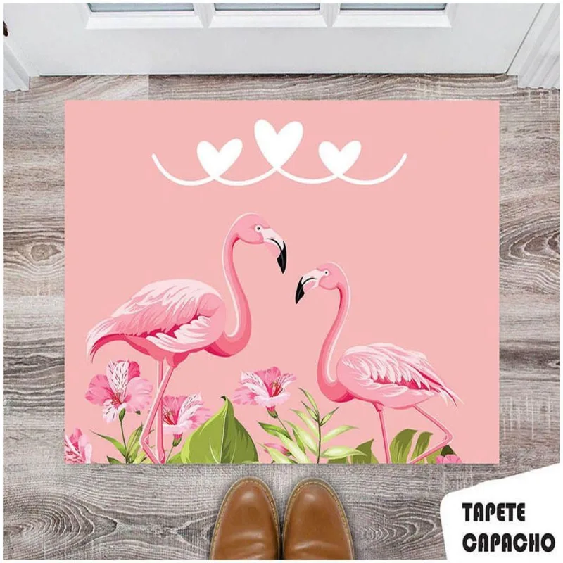 Tapete Capacho Personalizado Flamingos Com Coração - DELUZZ