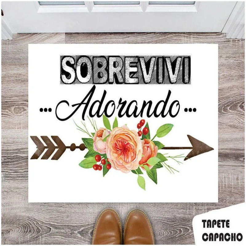 Tapete Capacho Personalizado Sobrevivi Orando Flores Rosa - DELUZZ