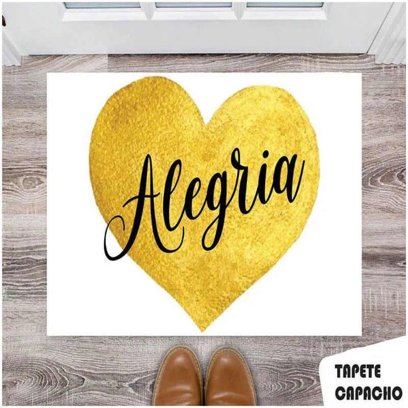 Tapete Capacho Personalizado Coraçao Dourado Alegria - DELUZZ