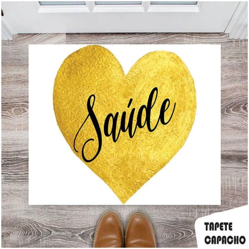 Tapete Capacho Personalizado Coração Dourado Saúde - DELUZZ