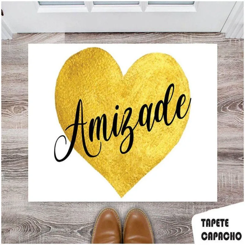 Tapete Capacho Personalizado Coração Dourado Amizade - DELUZZ