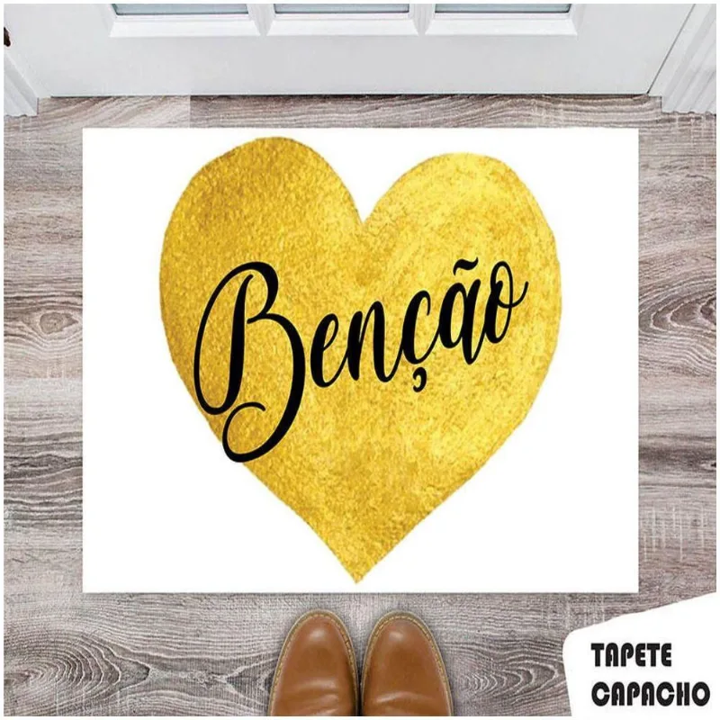 Tapete Capacho Personalizado Coração Dourado Benção - DELUZZ