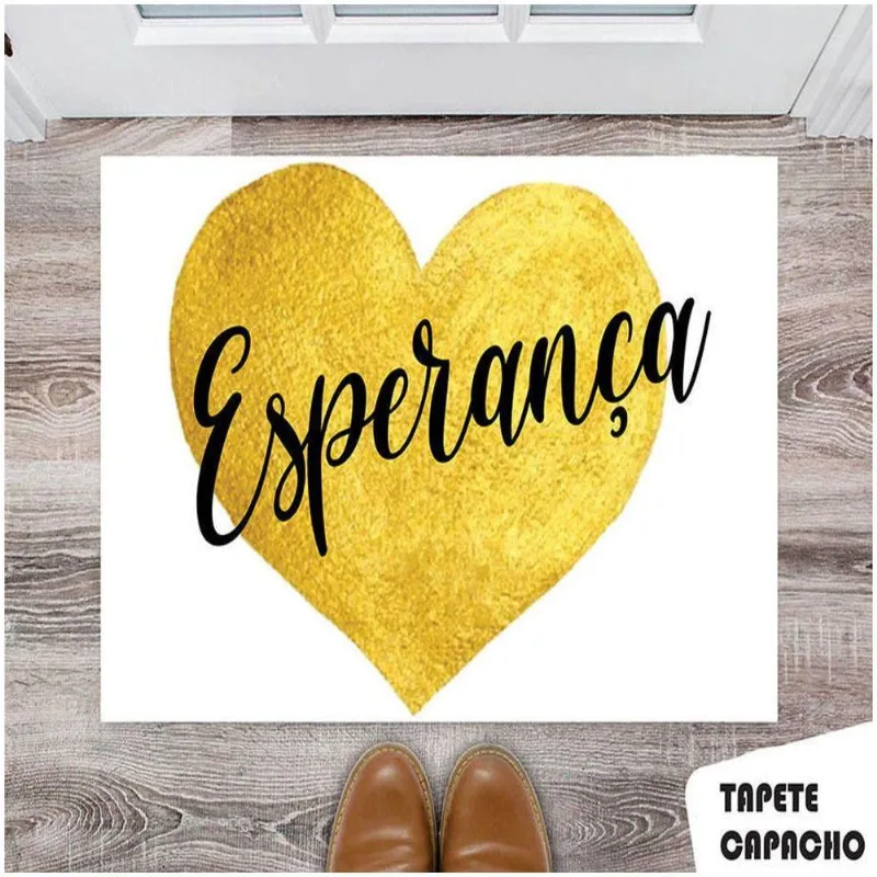 Tapete Capacho Personalizado Coração Dourado Esperança - DELUZZ