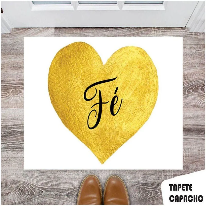 Tapete Capacho Personalizado Coração Dourado Fé - DELUZZ