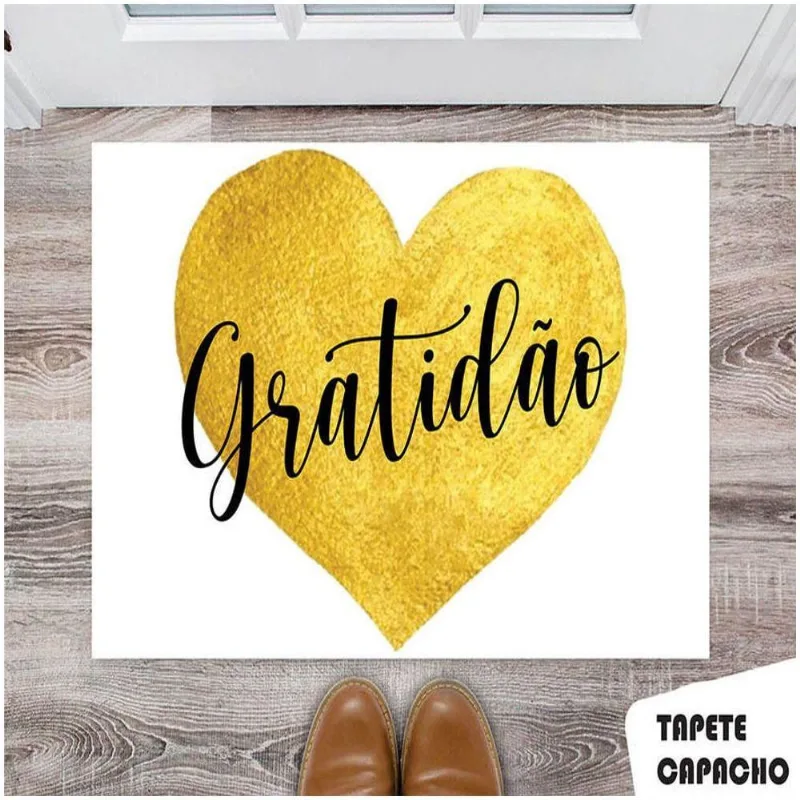 Tapete Capacho Personalizado Coração Dourado Gratidão - DELUZZ