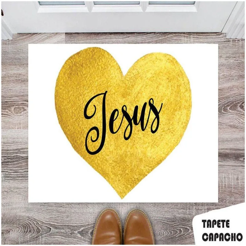 Tapete Capacho Personalizado Coração Dourado Jesus - DELUZZ