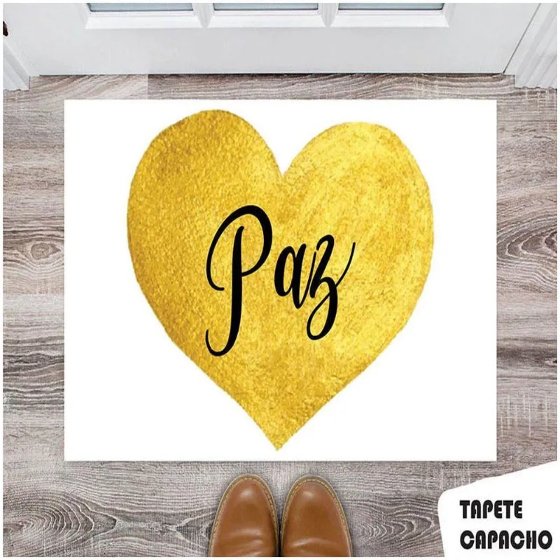 Tapete Capacho Personalizado Coração Dourado Paz - DELUZZ