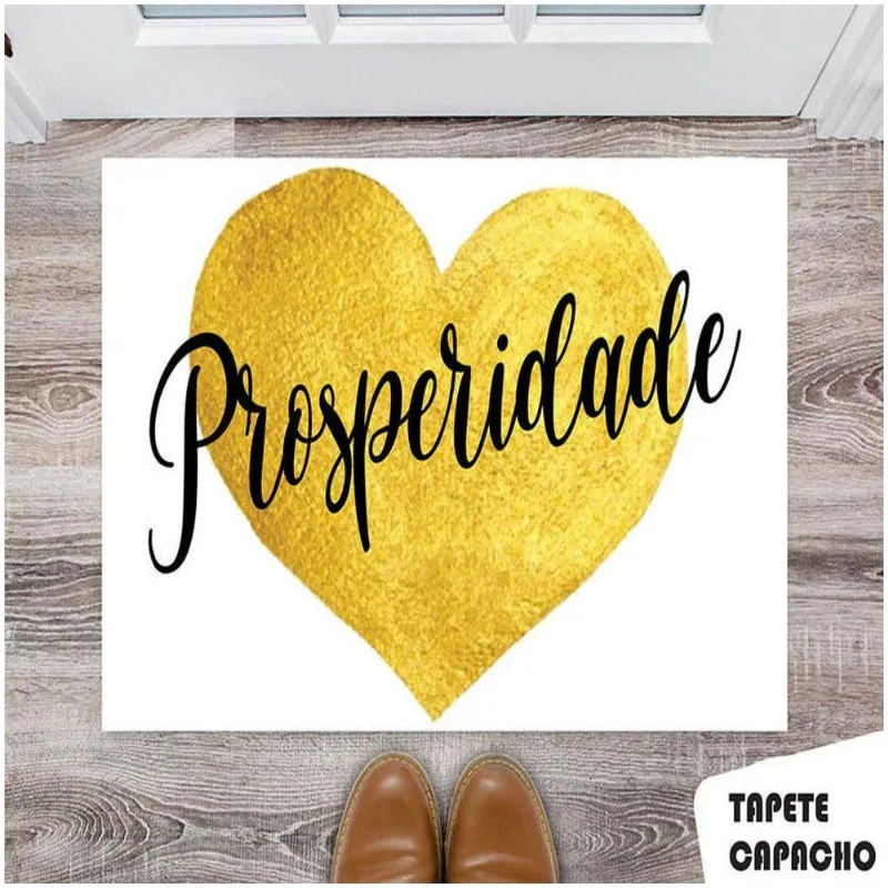 Tapete Capacho Personalizado Coração Dourado Prosperidade - DELUZZ