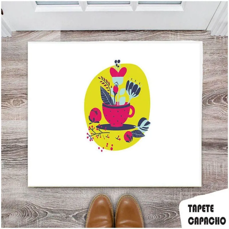 Tapete Capacho Personalizado Xícara Vaso Floral - DELUZZ