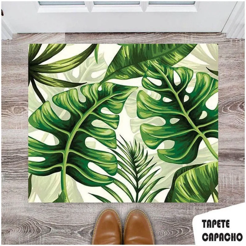Tapete Capacho Personalizado Diversas Folhas Verdes - DELUZZ