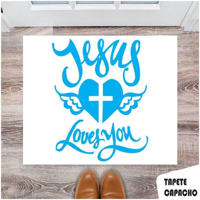 Tapete Capacho Personalizado Jesus Loves You - DELUZZ