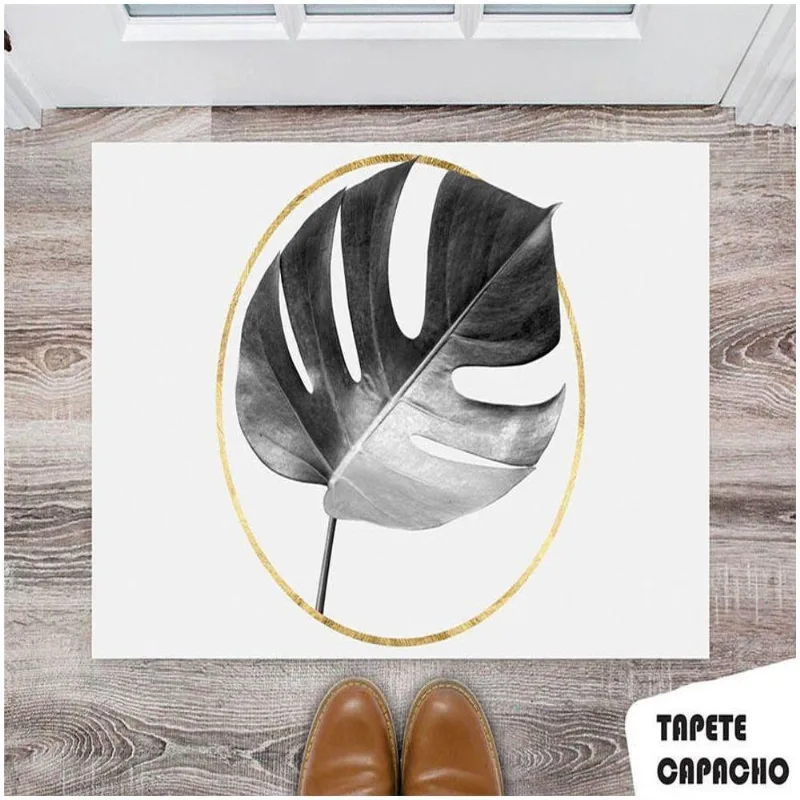 Tapete Capacho Personalizado Folha Chumbo Fundo Circulo Gold - DELUZZ