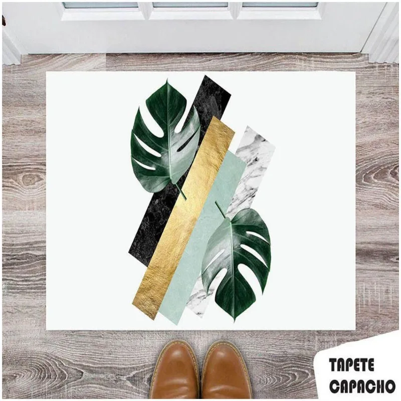 Tapete Capacho Personalizado Folhas Com Fundo Texturizado - DELUZZ