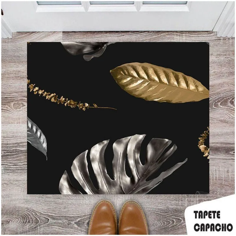 Tapete Capacho Personalizado Folhas Metalizadas - DELUZZ
