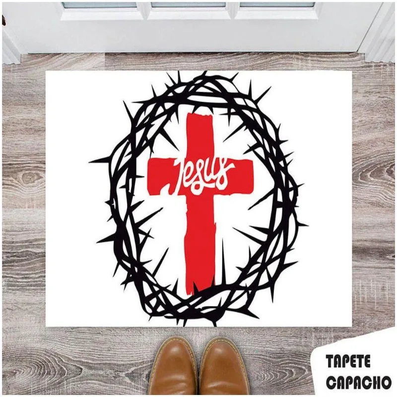 Tapete Capacho Personalizado Jesus Cruz E Coroa De Espinhos - DELUZZ