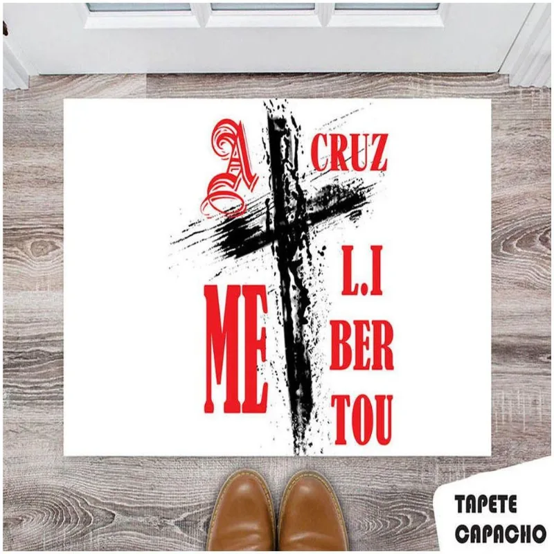 Tapete Capacho Personalizado Jesus A Cruz Me Libertou Vermelho E Preto - DELUZZ