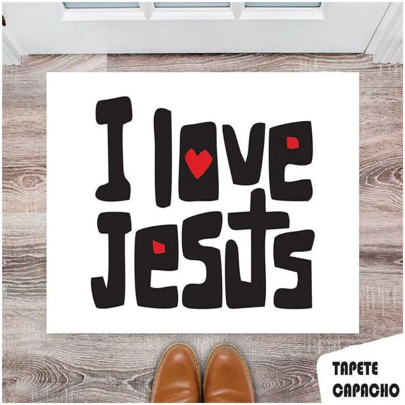 Tapete Capacho Personalizado I Love Jesus Com Corações - DELUZZ