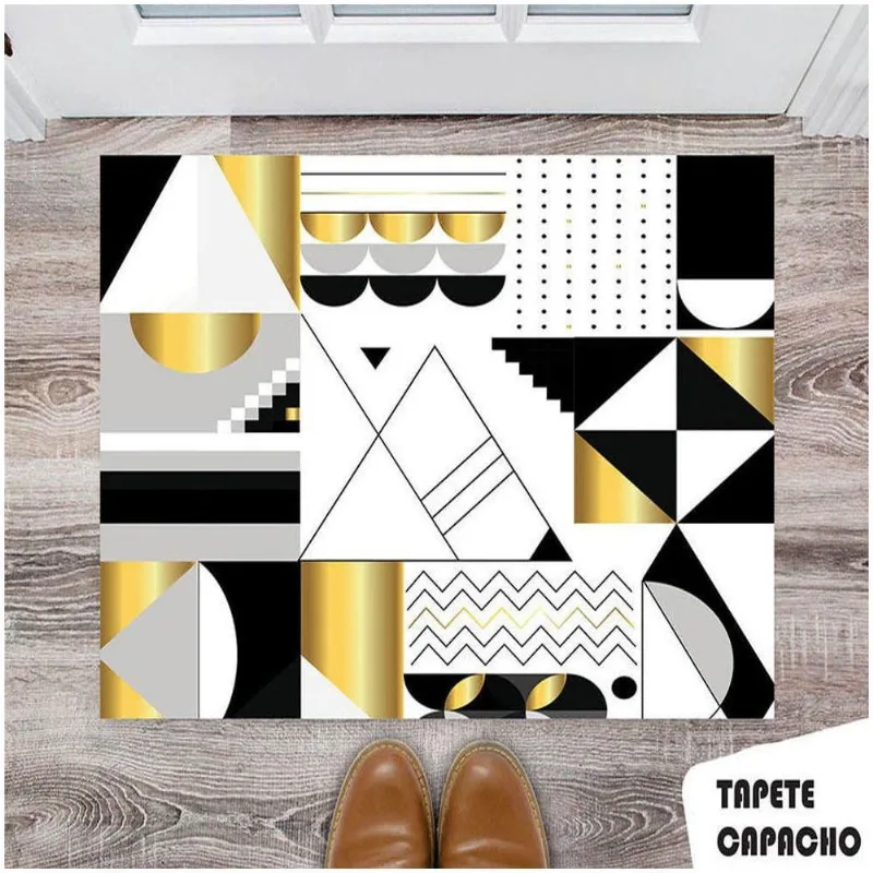 Tapete Capacho Personalizado Diversas Formas Geométricas Gold And Black - DELUZZ
