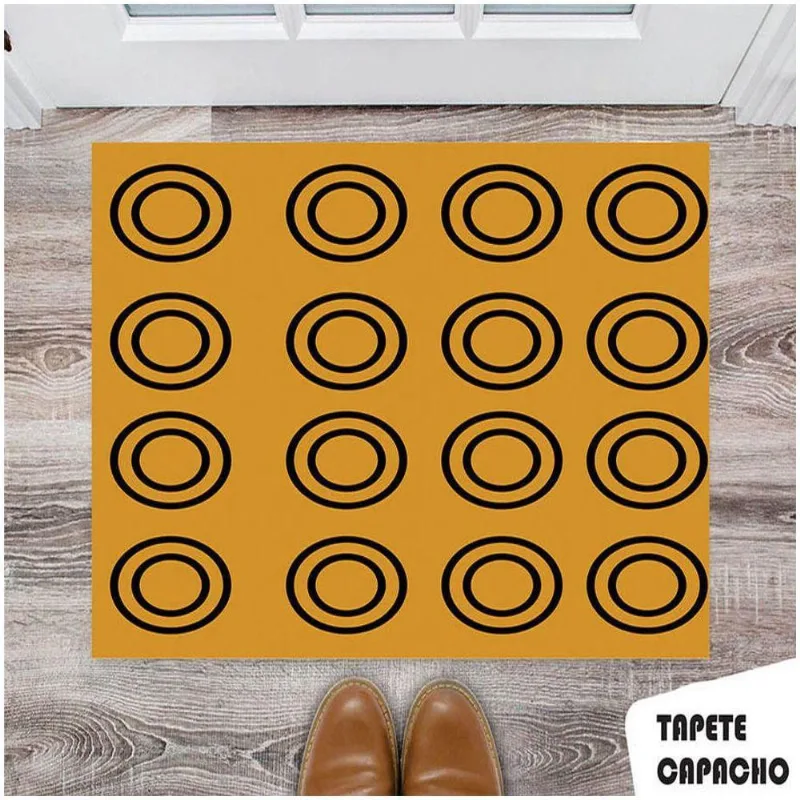 Tapete Capacho Personalizado Circulos Preto Em Fundo Laranja - DELUZZ