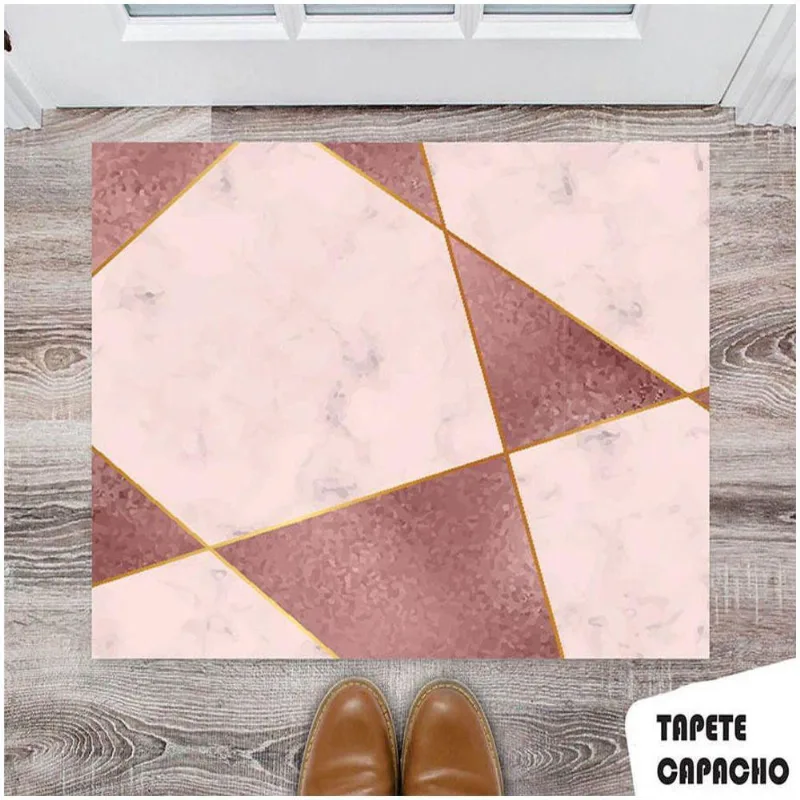 Tapete Capacho Personalizado Forma Geométrica Com Glitter Tons Rosa - DELUZZ